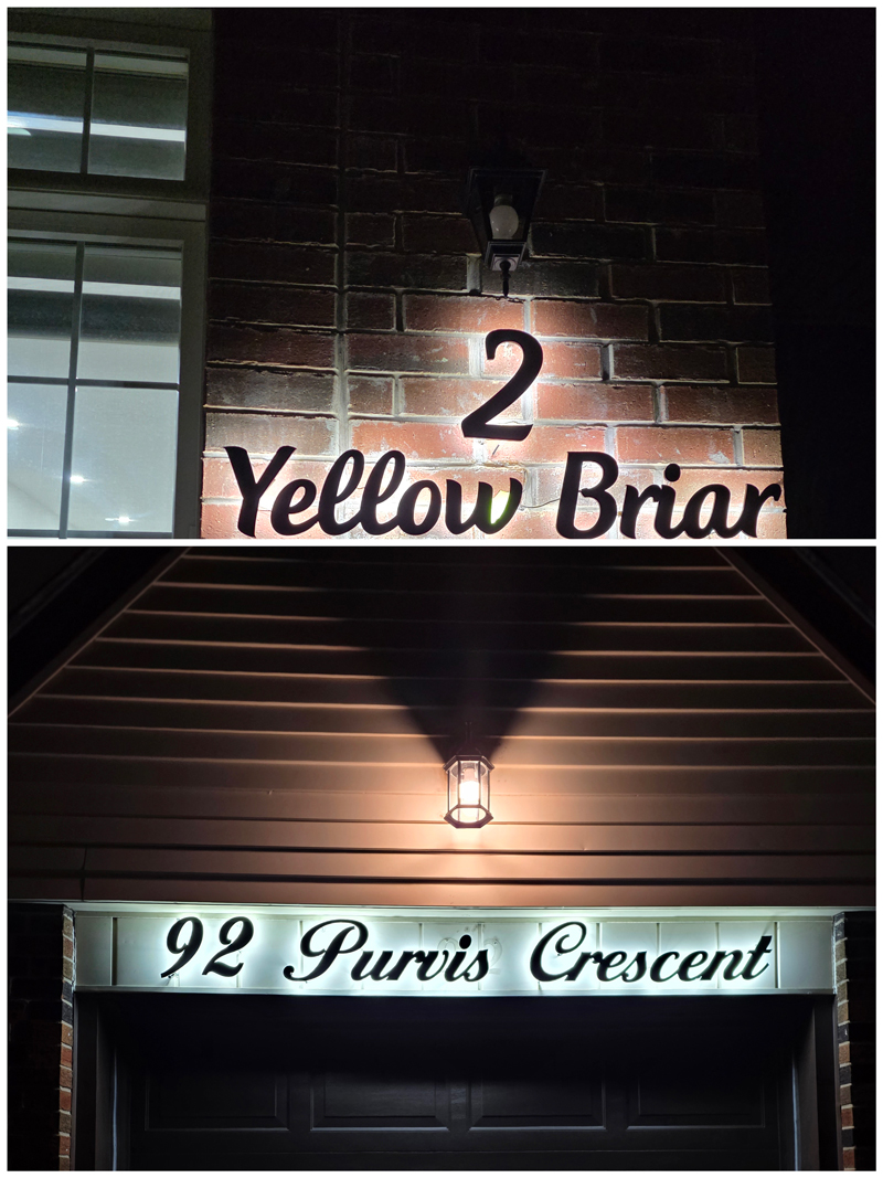 Custom acrylic address sign on brick — Signature Sign